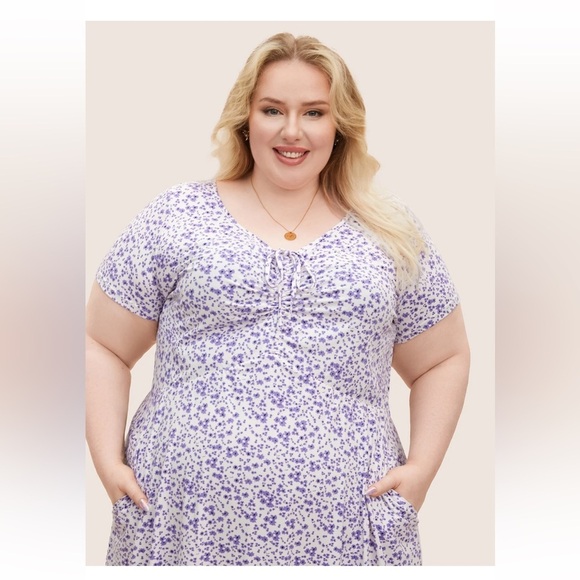 BloomChic Plus Size 4XL Ditsy Floral Elastic Waist Knot Drawstring Dress us26 - Picture 7 of 11
